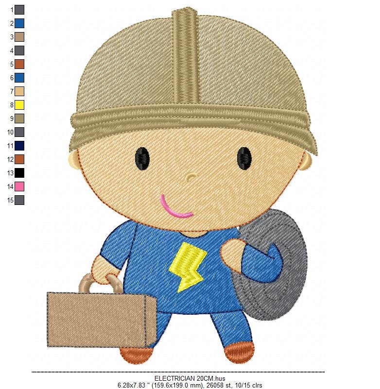Electrician embroidery designs - Engineer embroidery design machine embroidery pattern - instant download - Work Profession embroidery file