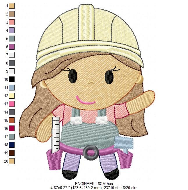 Woman Engineer embroidery designs - Woodworker girl embroidery design machine embroidery pattern - Job work Safety Helmet - instant download
