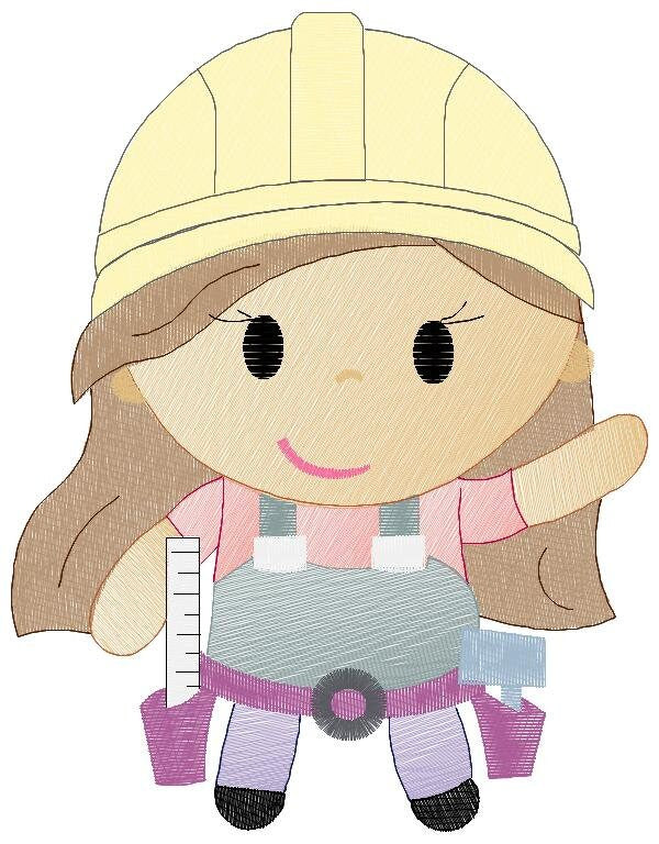Woman Engineer embroidery designs - Woodworker girl embroidery design machine embroidery pattern - Job work Safety Helmet - instant download