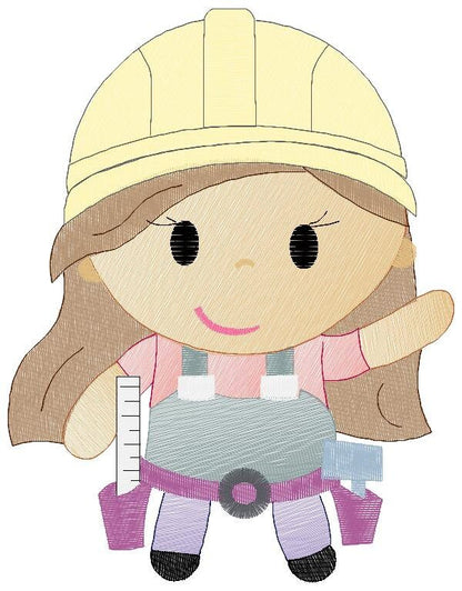 Woman Engineer embroidery designs - Woodworker girl embroidery design machine embroidery pattern - Job work Safety Helmet - instant download