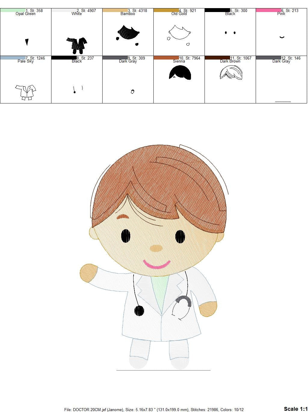 Male Doctor embroidery designs - Hospital Nurse machine embroidery pattern - Medical Health Doctor file - Instant digital download pes jef