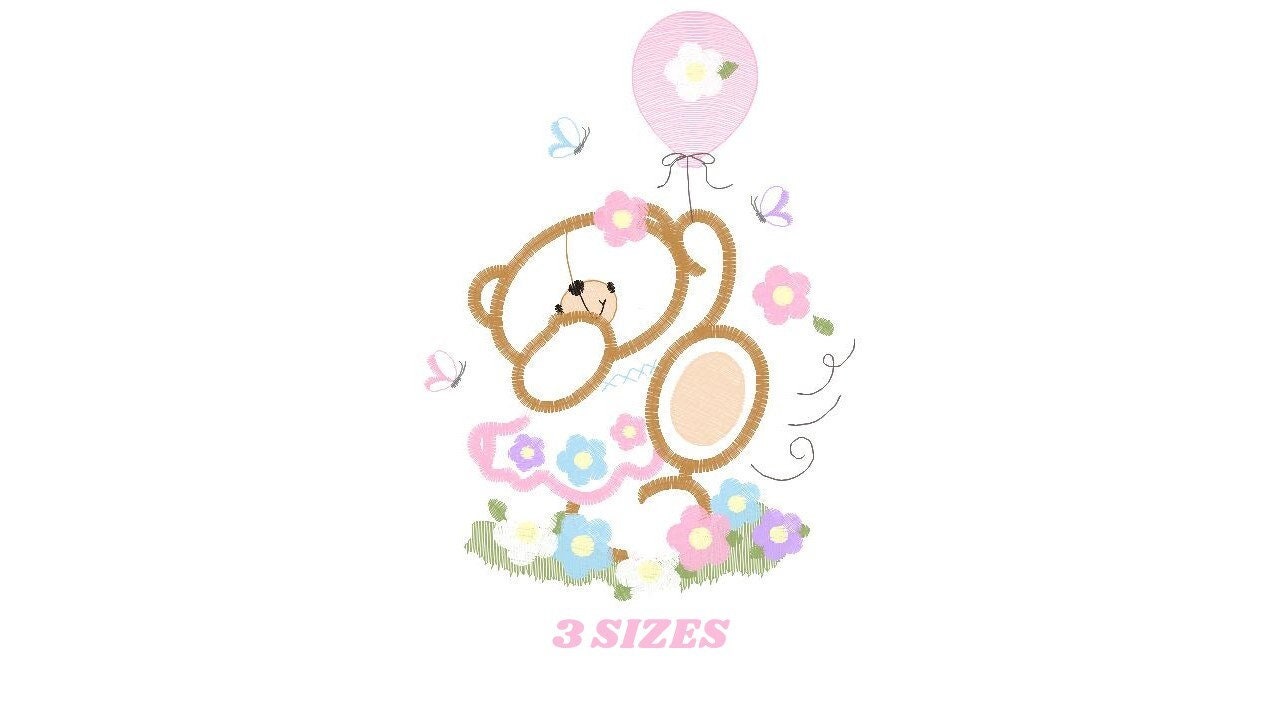 Birthday Bear embroidery designs - Bear embroidery design machine embroidery pattern - Bear applique design - baby girl embroidery pes jef Marcia Embroidery