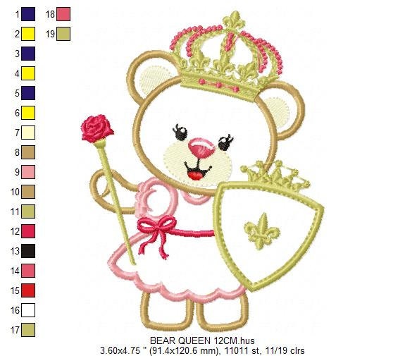 Bear embroidery designs - Queen embroidery design machine embroidery pattern - Princess embroidery file - digital download bear crown Marcia Embroidery