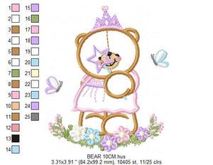 Bear embroidery designs - Queen embroidery design machine embroidery pattern - Princess embroidery file - digital download bear crown pes