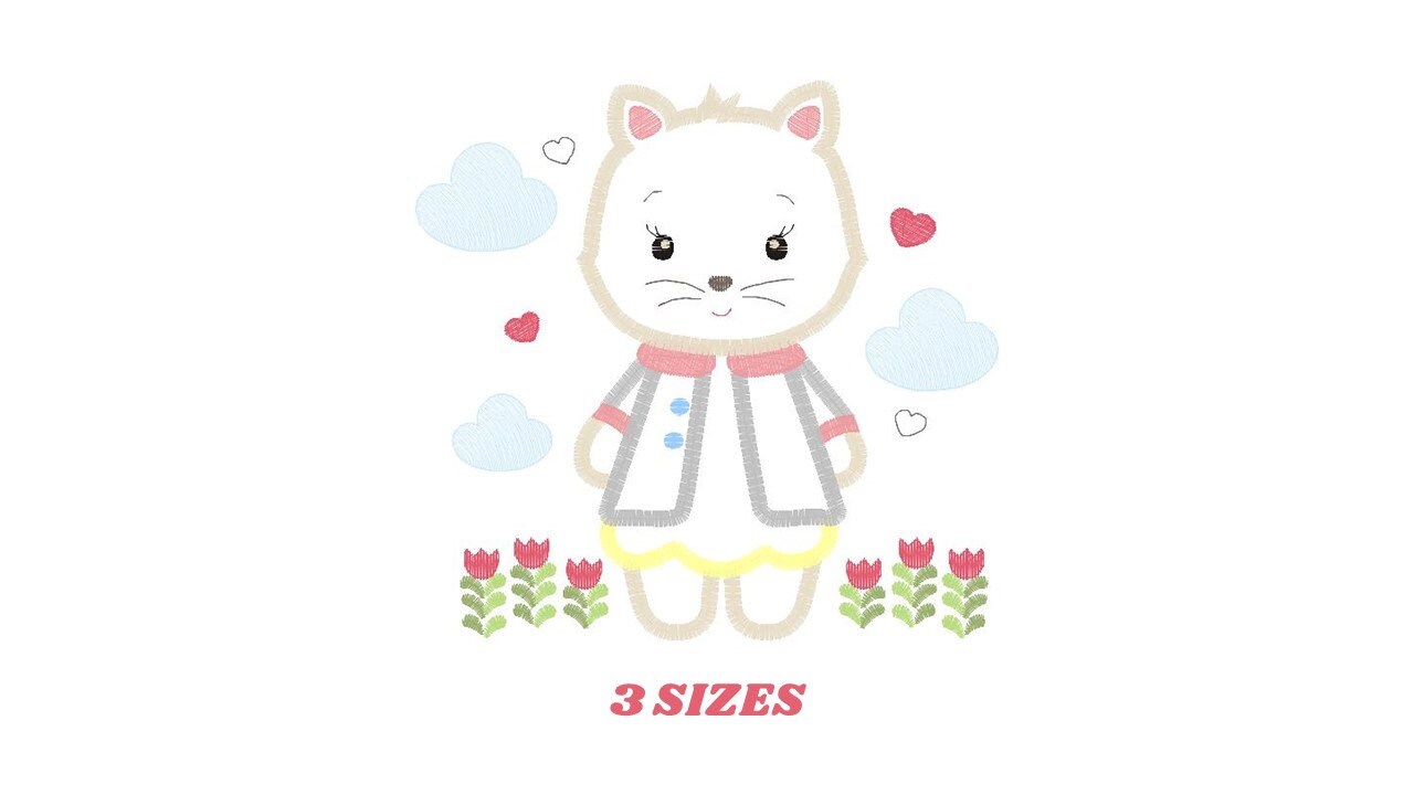 Cat embroidery design - Animal embroidery designs machine embroidery pattern - Kitty embroidery file - baby girl embroidery cat applique pes Marcia Embroidery