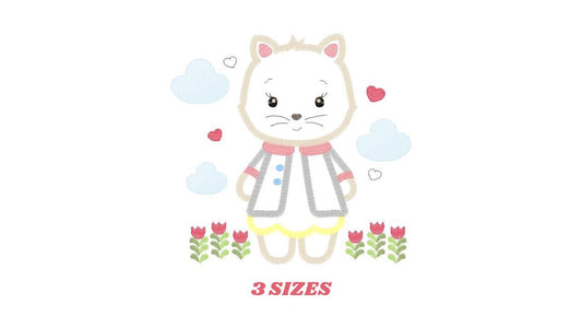 Cat embroidery design - Animal embroidery designs machine embroidery pattern - Kitty embroidery file - baby girl embroidery cat applique pes