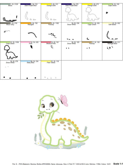 Dinosaur embroidery designs - Dino embroidery design machine embroidery pattern - baby boy embroidery file - Dinosaur Applique Brontossaurus