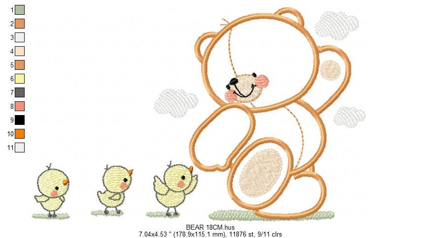 Teddy Bear embroidery designs - Baby girl embroidery design machine embroidery pattern - Bear with bird embroidery file - instant download - Marcia Embroidery