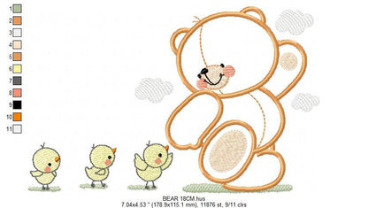 Teddy Bear embroidery designs - Baby girl embroidery design machine embroidery pattern - Bear with bird embroidery file - instant download - Marcia Embroidery