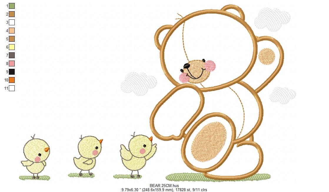 Teddy Bear embroidery designs - Baby girl embroidery design machine embroidery pattern - Bear with bird embroidery file - instant download - Marcia Embroidery