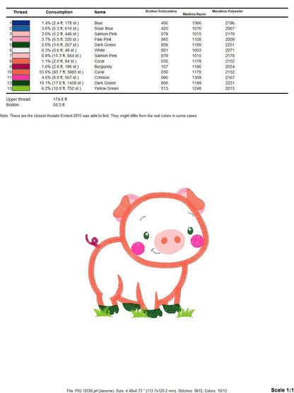 Pig embroidery design - Animal embroidery designs machine embroidery pattern - Baby boy embroidery file - pig applique file instant download