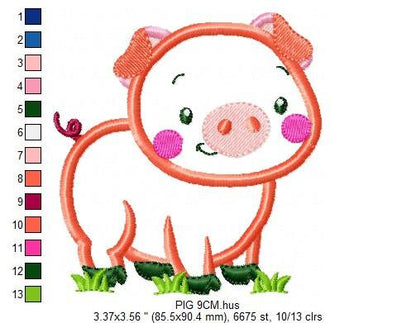 Pig embroidery design - Animal embroidery designs machine embroidery pattern - Baby boy embroidery file - pig applique file instant download