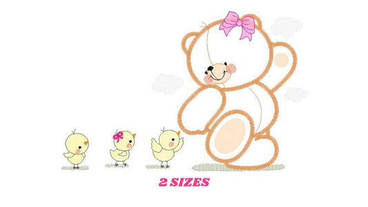 Teddy Bear embroidery designs - Baby girl embroidery design machine embroidery pattern - Female Bear with chicks embroidery file download