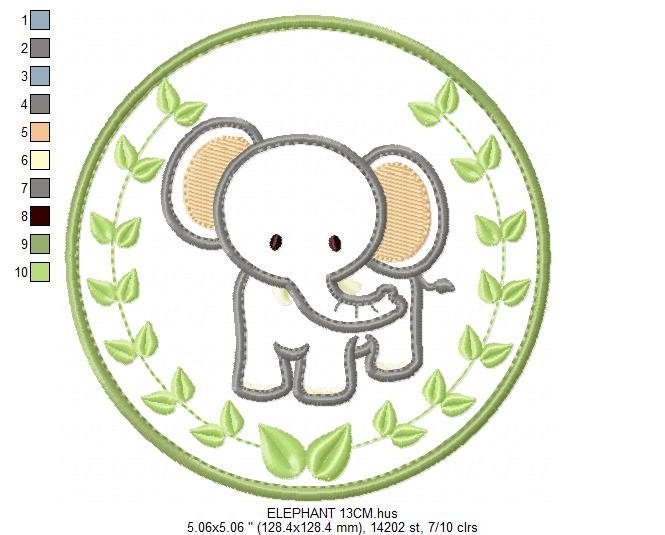 Elephant embroidery designs - Safari embroidery design machine embroidery pattern - Animal embroidery file - Tag Elephant applique frame pes Marcia Embroidery