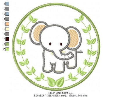 Elephant embroidery designs - Safari embroidery design machine embroidery pattern - Animal embroidery file - Tag Elephant applique frame pes Marcia Embroidery