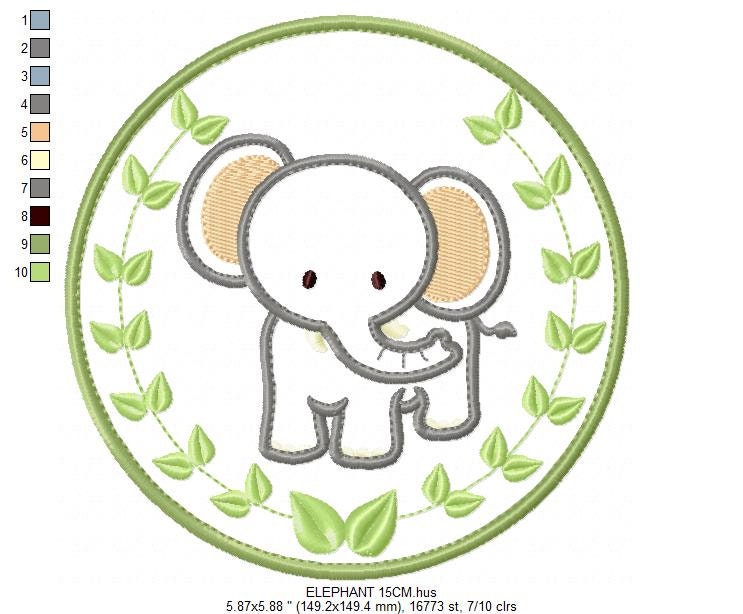 Elephant embroidery designs - Safari embroidery design machine embroidery pattern - Animal embroidery file - Tag Elephant applique frame pes Marcia Embroidery