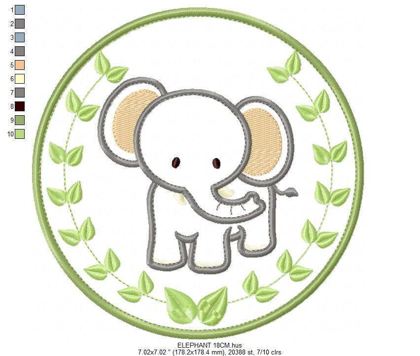 Elephant embroidery designs - Safari embroidery design machine embroidery pattern - Animal embroidery file - Tag Elephant applique frame pes Marcia Embroidery