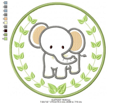 Elephant embroidery designs - Safari embroidery design machine embroidery pattern - Animal embroidery file - Tag Elephant applique frame pes Marcia Embroidery
