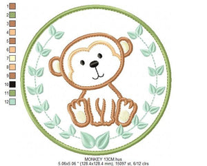 Monkey embroidery designs - Safari embroidery design machine embroidery pattern - Animal embroidery file - Tag Monkey applique frame pes jef