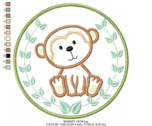 Monkey embroidery designs - Safari embroidery design machine embroidery pattern - Animal embroidery file - Tag Monkey applique frame pes jef