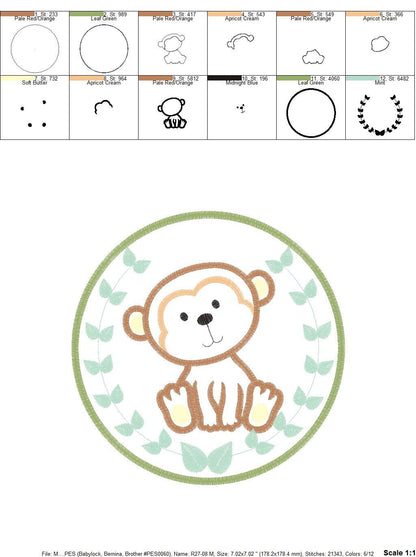 Monkey embroidery designs - Safari embroidery design machine embroidery pattern - Animal embroidery file - Tag Monkey applique frame pes jef