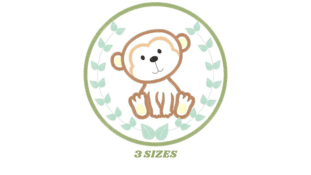 Monkey embroidery designs - Safari embroidery design machine embroidery pattern - Animal embroidery file - Tag Monkey applique frame pes jef