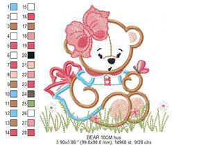 Bear embroidery designs - Baby girl embroidery design machine embroidery pattern - Female Bear with lace and dress embroidery file pes jef