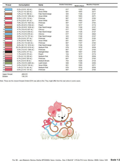 Bear embroidery designs - Baby girl embroidery design machine embroidery pattern - Female Bear with lace and dress embroidery file pes jef Marcia Embroidery