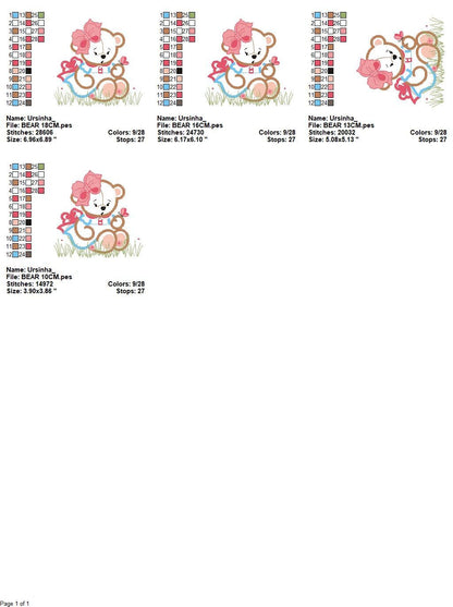 Bear embroidery designs - Baby girl embroidery design machine embroidery pattern - Female Bear with lace and dress embroidery file pes jef Marcia Embroidery