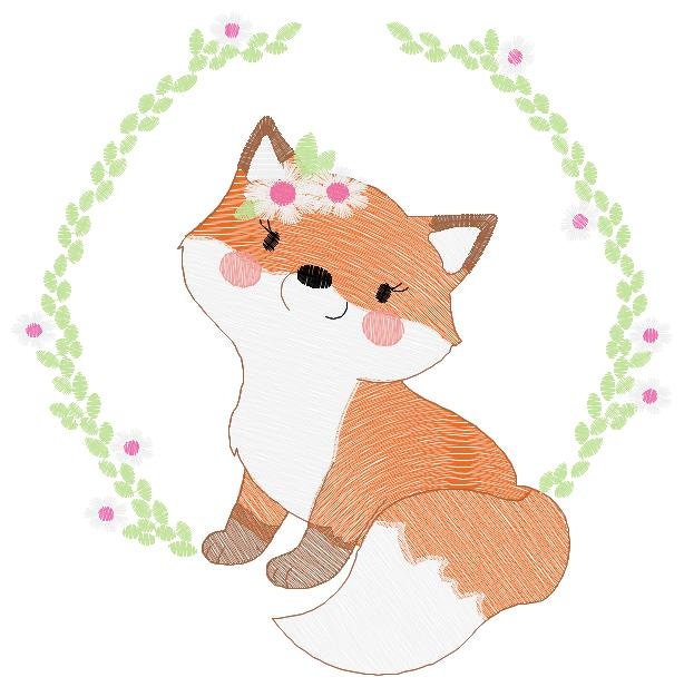 Fox embroidery designs - Red Fox with flower frame machine embroidery pattern - Woodland Wild Animal file - Instant digital download pes jef