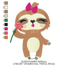 Charger l&#39;image dans la galerie, Sloth embroidery designs - Baby girl embroidery design machine embroidery pattern - Sloth with flower embroidery file - digital download pes
