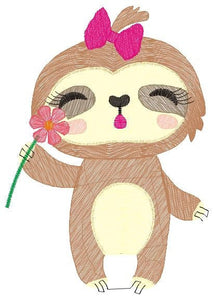 Sloth embroidery designs - Baby girl embroidery design machine embroidery pattern - Sloth with flower embroidery file - digital download pes