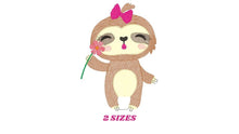 Load image into Gallery viewer, Sloth embroidery designs - Baby girl embroidery design machine embroidery pattern - Sloth with flower embroidery file - digital download pes
