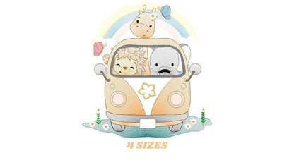 Safari embroidery designs - Animals embroidery design machine embroidery pattern - Mini bus combi embroidery file - lion elephant giraffe
