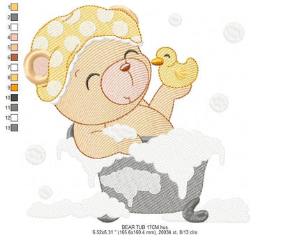 Bathing Bear embroidery designs - Baby girl embroidery design machine embroidery pattern - Bear with soap bubbles embroidery file download Marcia Embroidery