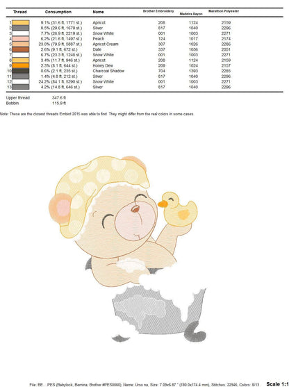 Bathing Bear embroidery designs - Baby girl embroidery design machine embroidery pattern - Bear with soap bubbles embroidery file download Marcia Embroidery