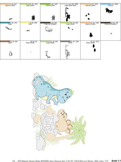 Dinosaur embroidery designs - Dino embroidery design machine embroidery pattern - instant download - Baby boy embroidery file download Marcia Embroidery
