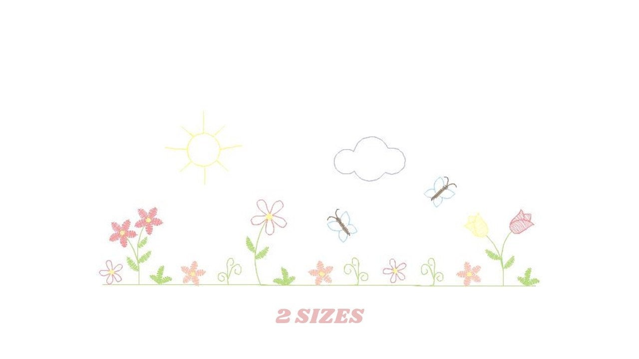 Flower garden embroidery designs - Spring flowers embroidery design machine embroidery pattern - Tea towel embroidery file - kitchen apron - Marcia Embroidery
