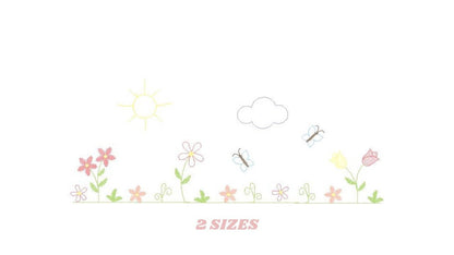 Flower garden embroidery designs - Spring flowers embroidery design machine embroidery pattern - Tea towel embroidery file - kitchen apron - Marcia Embroidery