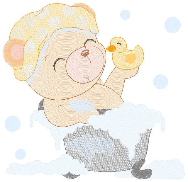 Bathing Bear embroidery designs - Baby girl embroidery design machine embroidery pattern - Bear with soap bubbles embroidery file download Marcia Embroidery