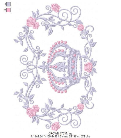 Crown embroidery designs - Laurel Wreath with Crown embroidery design machine embroidery pattern - Flowers embroidery file crown design - Marcia Embroidery