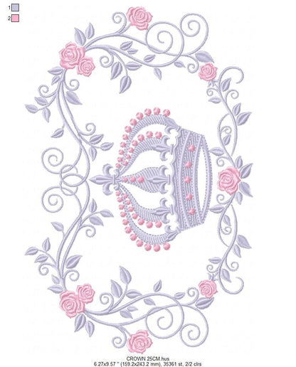 Crown embroidery designs - Laurel Wreath with Crown embroidery design machine embroidery pattern - Flowers embroidery file crown design - Marcia Embroidery