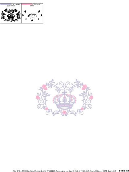 Crown embroidery designs - Laurel Wreath with Crown embroidery design machine embroidery pattern - Flowers embroidery file crown design - Marcia Embroidery