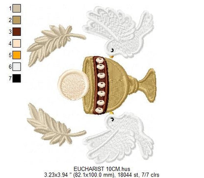Chalice embroidery designs - Communion embroidery design machine embroidery pattern - Catholic embroidery file - Doves Bread Wheat church Marcia Embroidery