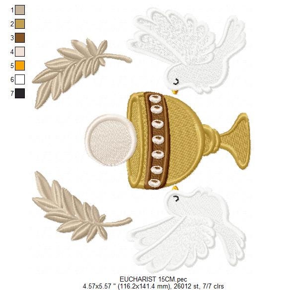 Chalice embroidery designs - Communion embroidery design machine embroidery pattern - Catholic embroidery file - Doves Bread Wheat church Marcia Embroidery