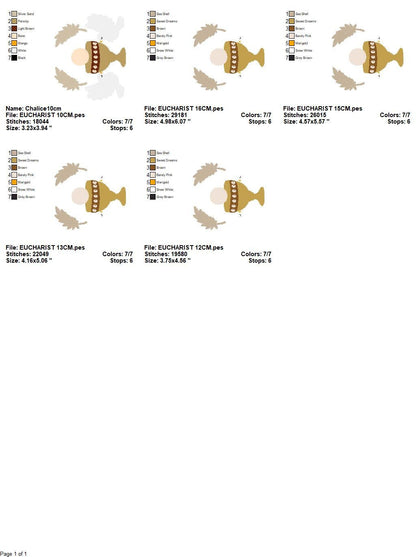 Chalice embroidery designs - Communion embroidery design machine embroidery pattern - Catholic embroidery file - Doves Bread Wheat church Marcia Embroidery