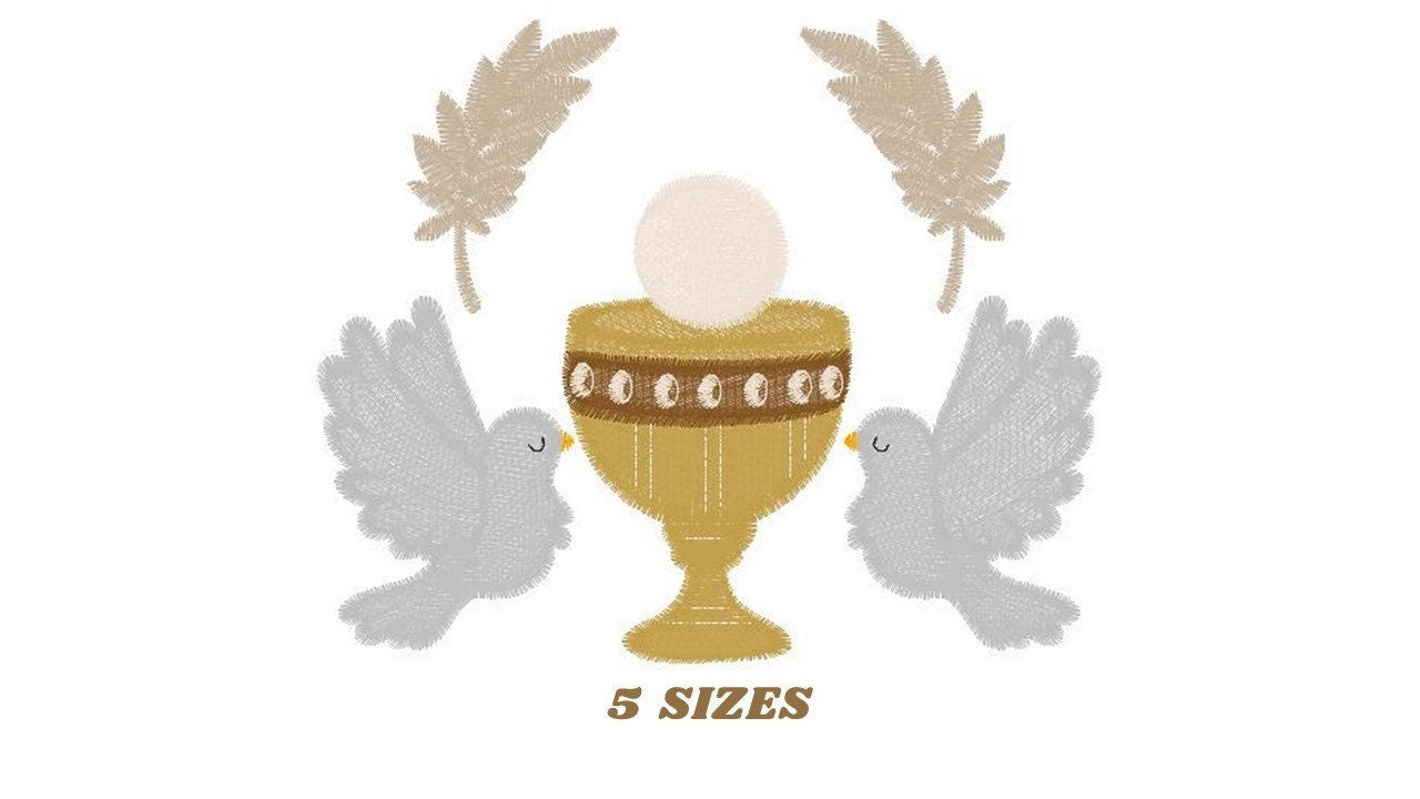 Chalice embroidery designs - Communion embroidery design machine embroidery pattern - Catholic embroidery file - Doves Bread Wheat church Marcia Embroidery