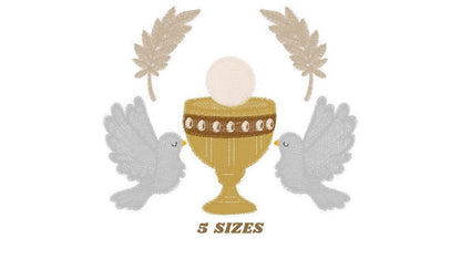 Chalice embroidery designs - Communion embroidery design machine embroidery pattern - Catholic embroidery file - Doves Bread Wheat church Marcia Embroidery
