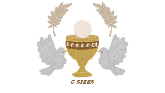 Chalice embroidery designs - Communion embroidery design machine embroidery pattern - Catholic embroidery file - Doves Bread Wheat church Marcia Embroidery