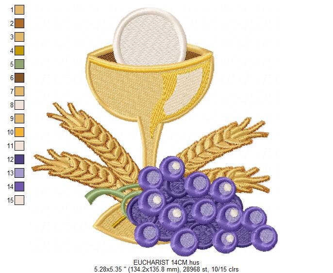 Chalice embroidery designs - Communion embroidery design machine embroidery pattern - Catholic embroidery file - Grape Bread Wheat church Marcia Embroidery